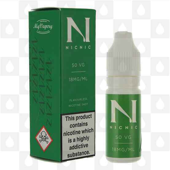 Nic Shot by NicNic E Liquid | 10ml Nicotine Shot, Strength & Size: 18mg • 10ml, VG/PG Mix: 50% VG / 50% PG